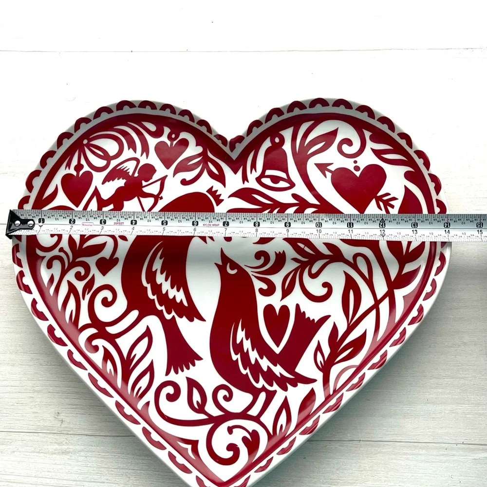 CRATE & BARREL KATE FORRESTER LOVE BIRDS Heart Plate CERAMIC 14” Valentine’s Day